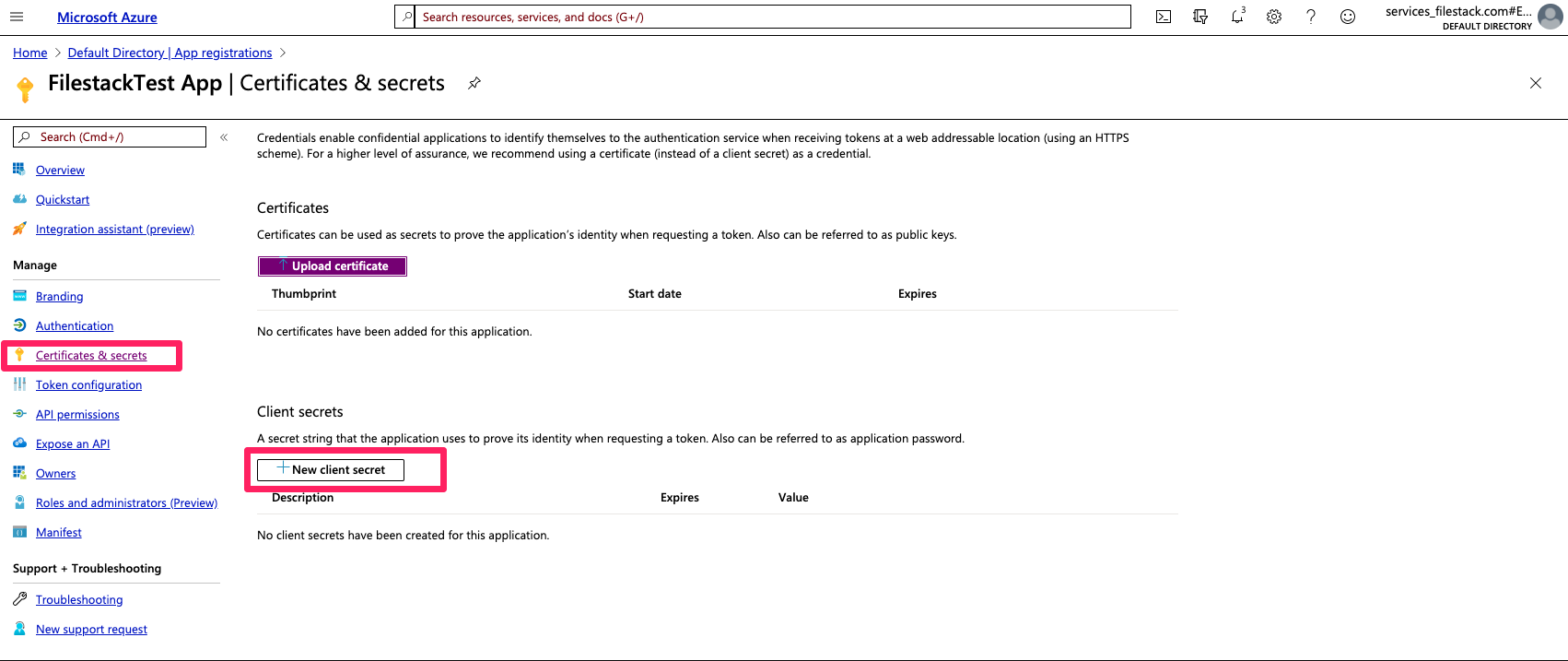 Screenshot showing how where to find application client ID