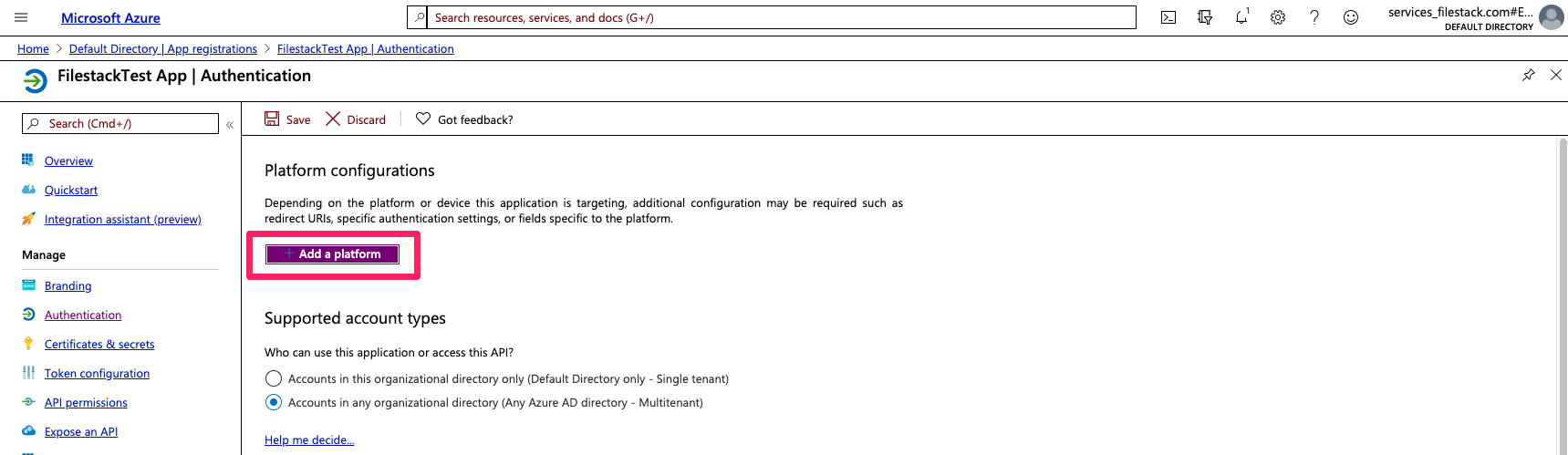 Screenshot showing how implemented redirect URI