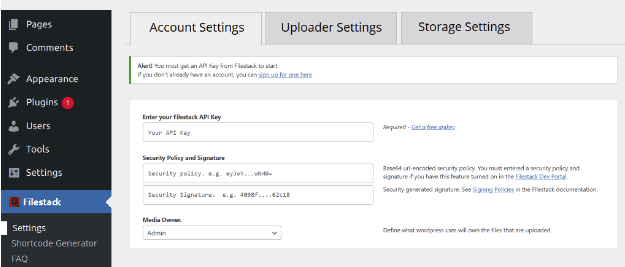 URL uploader- Filestack API Key WP