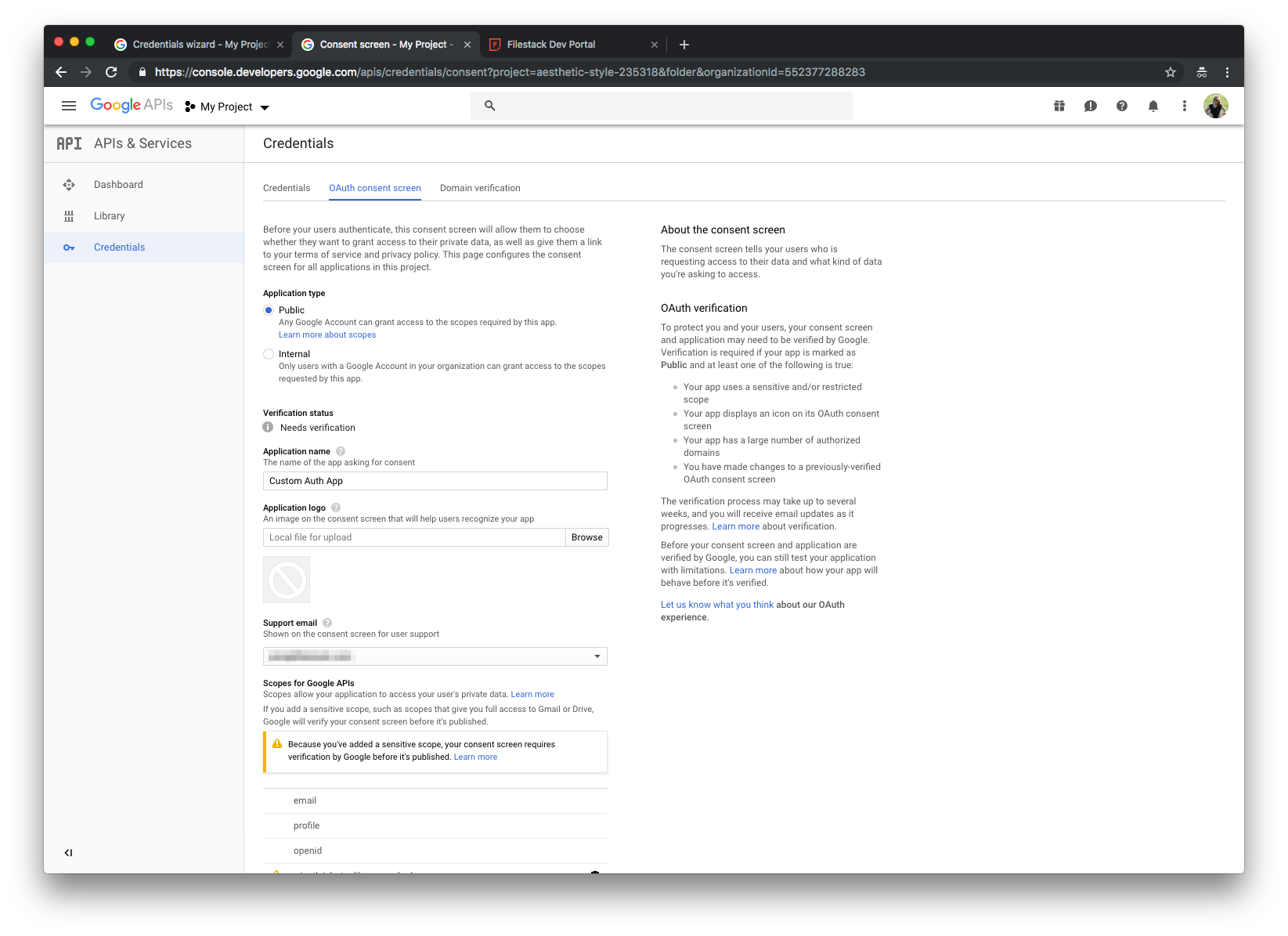 Screenshot showing first part of the consent screen.