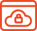 Orange cloud security icon with a padlock inside a browser frame.