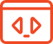 Orange custom CSS code icon with brackets and sliders, representing website or app customization and Filestack white-label integration.